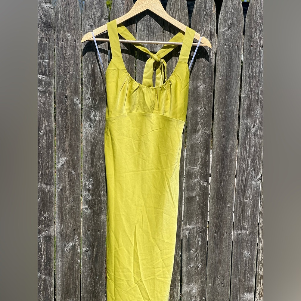 Lulus Certainly Glorious Chartreuse Satin Backless Midi Slip Dress NWT - Picture 3 of 11